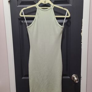 Missguided Light Green Ribbed Midi Halter Dress
